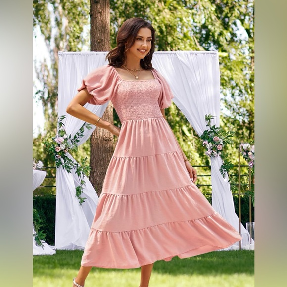 NWT Women's Square Neck Short Puff Sleeve Solid Color - Picture 2 of 12